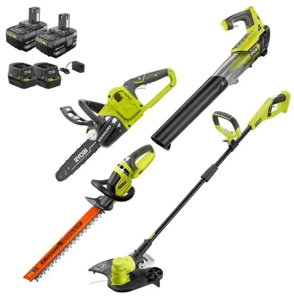 ryobi hedge trimmer: ONE+ 18V Cordless String Trimmer, Edger, Blower, Hedge Trimmer and Chainsaw